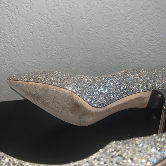 Jimmy Choi Authentic Silver Coarse Glitter Romy 85 Heels - Picture 9 of 9